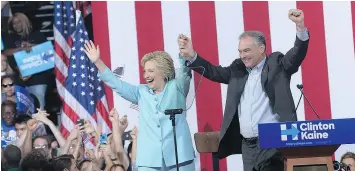  ?? — GETTY IMAGES ?? At a rally in Florida Saturday, Democratic presidenti­al candidate Hillary Clinton said she and her running mate, Tim Kaine, represent a partnershi­p built on optimism, and not fear and anger like their Republican opponents.