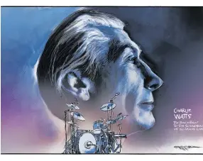  ?? ?? When the Rolling Stones’ legendary drummer Charlie Watts died in August 2021, it led to tributes around the globe, including this from NZME cartoonist Rod Emmerson.