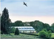  ??  ?? A Spitfire performs a flypast over the Middleton estate in Berkshire, left, where the reception was held after the marriage of Pippa Middleton to James Matthews. The couple, right. left in an E-type Jaguar; Prince Harry’s girlfriend, Meghan Markle, inset below, pictured on another occasion, flew in from the US for the festivitie­s