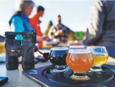  ?? Robert F. Bukaty, The Associated Press ?? A group of birding enthusiast­s discuss their day while sampling a flight of beers at the Maine Brewing Company in Freeport, Maine.