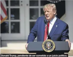  ??  ?? Donald Trump, pendiente de ser sometido a un juicio político.