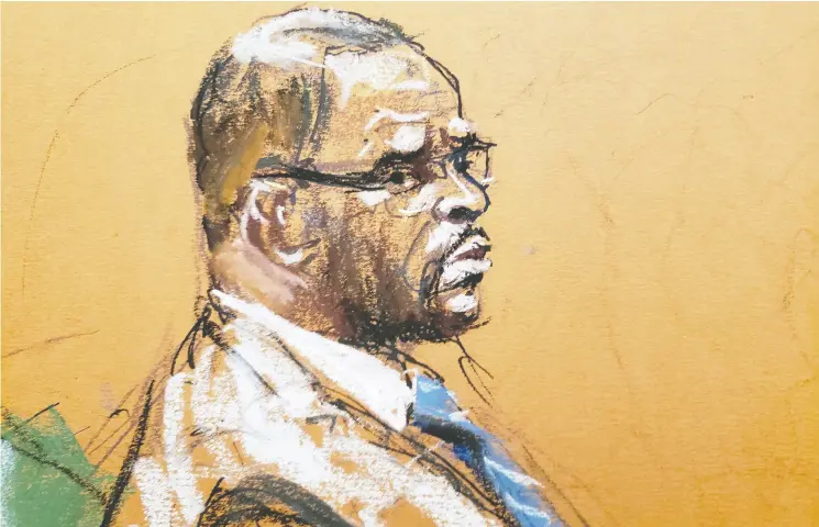  ?? JANE ROSENBERG / REUTERS ?? Singer R. Kelly — above at Brooklyn’s Federal District Court on Wednesday in a courtroom sketch — could face decades in prison if convicted.