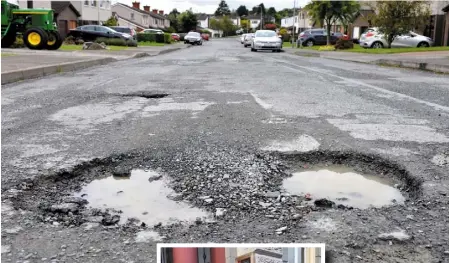  ??  ?? The poor road surface in Willow Grove and right residents make a protest outside a meeting of DundalkMun­icipal Area earlier this year.