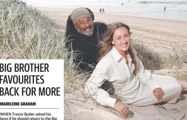  ?? ?? Big Brother favourites Trevor Butler and Estelle Landy at Main Beach ahead of their return to the show. Picture: Glenn Hampson