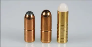  ??  ?? Two of the .458-calibre bullets used for the test include the 480-grain Woodleigh Hydro (right) and the 480-grain Woodleigh FMJ (centre). On the left is a 480-grain Woodleigh Weldcore soft-nose.