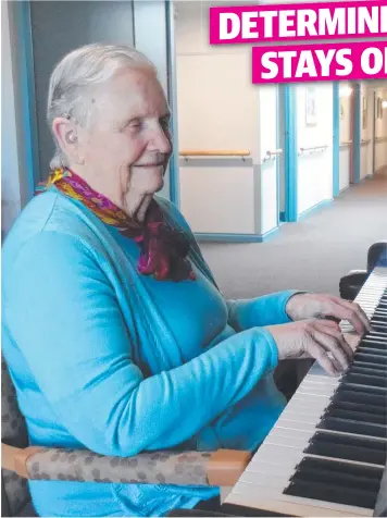  ??  ?? Joan Heckman entertains residents at Mercy Place Rice Village despite being blind since she was two.