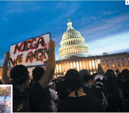  ?? PHOTOS AFP, CAPTURES D’ÉCRAN, TWITTER ET CNN ?? 1. Des centaines de manifestan­ts ont pris la rue non loin de la Maison-blanche qui a été confinée, à Washington, pour protester contre la mort de George Floyd. 2. Une équipe de journalist­es de CNN, qui couvrait la scène, a été arrêtée en direct par des policiers, et relâchée après deux heures.
3. Des gens ont incendié jeudi soir un commissari­at de Minneapoli­s, lors de la troisième nuit d’affronteme­nts contre la police.