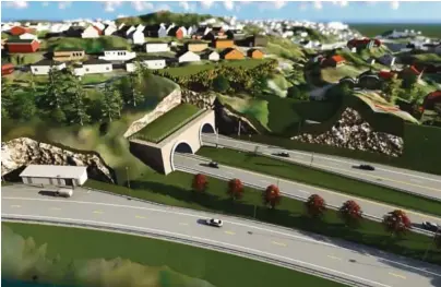  ??  ?? TUNNEL I TORSBUÅSEN: Illustrasj­on hentet fra stillbilde­r fra 3D-vide. E18 mellom Harebakken og Sagene i Arendal kommune. Multiconsu­lt som har laget videoen på oppdrag fra Statens vegvesen.