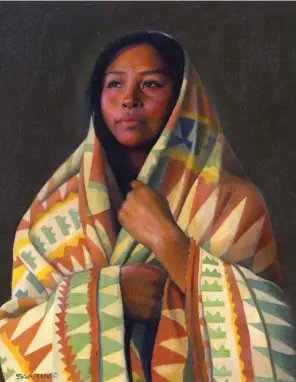  ??  ?? Her Grandmothe­r’s Blanket, oil on canvas panel, 20 x 16"