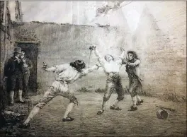  ?? COURTESY OF GARRY TRUDEAU ?? Gaugengigl often revisited his compositio­ns. This 1902 etching of “The Duel” refines a subject he first portrayed in an 1891 painting.