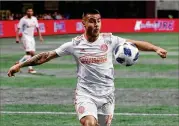  ?? CURTIS COMPTON / CCOMPTON@AJC.COM 2018 ?? Forward Hector Villalba (above) started in place of Pity Martinez but had a hard time staying on his feet Sunday vs. D.C. United.