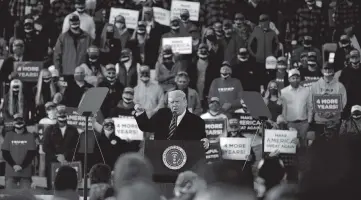  ?? STEPHEN MATUREN Getty Images/TNS ?? At this rally in Bemidji, Minn., on Sept. 18, President Donald Trump told the crowd: ‘You have good genes. A lot of it is about the genes, isn’t it? Don’t you believe? The racehorse theory. You think we’re so different? You have good genes in Minnesota.’