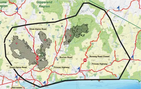  ?? Photo: Victoria Emergency ?? Residents and visitors have been told to evacuate a huge area of East Gippsland in Victoria, as Australia braces for another day of horrific bushfires conditions.