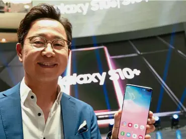  ??  ?? Latest series: Kim says the Galaxy S10 range is constructe­d with pragmatic intelligen­ce and designed to perfection.