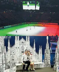  ?? (foto da Instagram) ?? Il Mondiale Tutto pronto al Forum di Assago per il Mondiale di pattinaggi­o che da oggi a domenica ospiterà
192 atleti da 43 Paesi del mondo. A sinistra, sopra: la pista di ghiaccio. Sotto: la coppia francese Marie-Jade & Romain. A destra: una coppia...