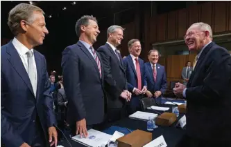  ??  ?? From left, Govs. Bill Haslam of Tennessee, Steve Bullock of Montana, Charlie Baker of Massachuse­tts, John Hickenloop­er of Colorado and Gary Herbert of Utah are greeted by Senate Health, Education, Labor and Pensions Committee Chairman Sen. Lamar...