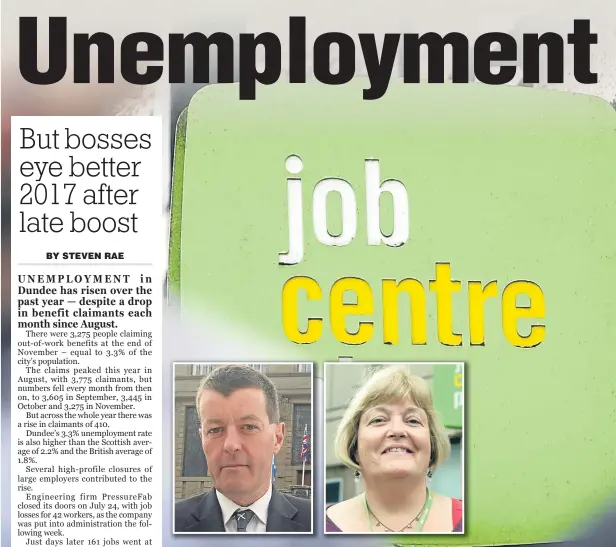  ??  ?? Above, Councillor Willie Sawers and Jobcentre work service manager Jane McEwen, who remain upbeat over