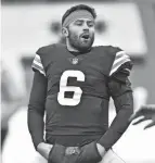 ?? DAVID RICHARD/AP ?? “It was the lack of execution,” Browns quarterbac­k Baker Mayfield said when asked what frustrated him most about his play in a 13-10 win over the Lions.