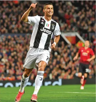  ??  ?? Cristiano Ronaldo celebrates win at Old Trafford on October 24, 2018 .Photo: