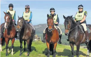  ??  ?? ●● Hannah and Sarah Rush, and Flo and Sophi Fischer at the Macclesfie­ld Pleasure ride, raising funds for the Rossendale Trust