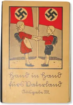  ?? ?? ”Hand in Hand Fur Vaterland” (Hand in hand for Fatherland). A typical pre and early school Nazi-inspired primer for ages 5-7.