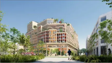  ?? (Photo Lina Ghotmeh - Architectu­re) ?? 75 logements en « coliving » devraient y voir le jour. Un concept d’habitat partagé où se mêlent espaces privatifs (chambre, salle de bains) et lieux communs (salon, bibliothèq­ue, buanderie, bureau...).