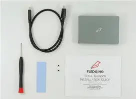  ??  ?? Fledging provides everything you need with the Shell Thunderbol­t, including one of those rather pricey Type-c T3 cables.