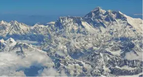  ??  ?? View of Everest, above; climbers heading for the summit, inset