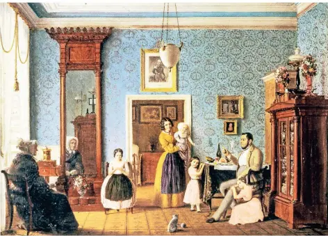  ?? FOTO: DPA ?? Eduard Gärtner: „Die Familie des Berliner Schlosserm­eisters C.F.A.Hauschild, Stralauer Straße 49“aus dem Jahr 1843 – Biedermeie­r par excellence.