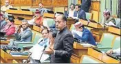  ?? HT PHOTO ?? Himachal chief minister Jai Ram Thakur addressing the budget session of state assembly in Shimla on Thursday.