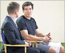  ?? Sam Bradford, right, talks with ESPN's Todd McShay after his Pro Day workout at the Everest Training Center at OU on March 29 , 2010. ?? [OKLAHOMAN ARCHIVES]