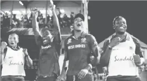  ??  ?? West Indies players celebrate one of their four victories during the preliminar­y round.