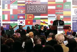  ??  ?? Professor Cedric Bell, pro vice-chancellor of LUCT Sierra Leone campus, giving his welcoming speech.