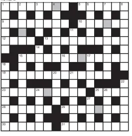  ?? ?? FOR your chance to win, solve the crossword to reveal the word reading down the shaded boxes. HOW TO ENTER: Call 0901 293 6233 and leave today’s answer and your details, or TEXT 65700 with the word CRYPTIC, your answer and your name. Texts and calls cost £1 plus standard network charges. Or enter by post by sending the completed crossword to Daily Mail Prize Crossword 17,049, PO Box 28, Colchester, Essex CO2 8GF. Please include your name and address. One weekly winner chosen from all correct daily entries received between 00.01 Monday and 23.59 Friday. Postal entries must be date-stamped no later than the following day to qualify. Calls/texts must be received by 23.59; answers change at 00.01. UK residents aged 18+, excl NI. Terms apply, see Page 50.
