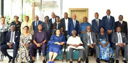  ??  ?? The board and management of Access Bank Plc on a condolence visit to the Aig-Imoukhuede family over the death of Pastor Emily Okhenren Aig-Imoukhuede… in Lagos recently .