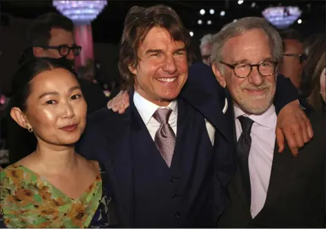  ?? PHOTO BY WILLY SANJUAN — INVISION — AP ?? Hong Chau, from left, Tom Cruise, and Steven Spielberg attend the 95th Academy Awards Nominees Luncheon on Monday, Feb. 13, 2023, at the Beverly Hilton Hotel in Beverly Hills, Calif.