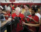  ?? JOHN LOCHER — THE ASSOCIATED PRESS FILE ?? In this file photo, head coach head coach Gregg Popovich speaks with the media during a training camp for USA Basketball, in Las Vegas. USA Basketball opened training camp Monday for the FIBA World Cup, which starts Aug. 31 in China.