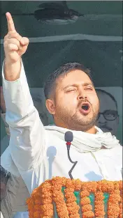  ?? PTI ?? Tejashwi during an election rally in Gaya on October 18