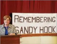  ?? BILL RETTEW JR. – DIGITAL FIRST MEDIA ?? Ann Colby-Cummings, of Gun Sense Chester County, spoke up on the fifth anniversar­y of the Sandy Hook Elementary School shooting, at the Melton Center in West Chester.