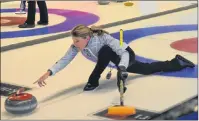  ?? JASON SIMMONDS/JOURNAL PIONEER ?? Sherry Middaugh makes a shot during Thursday afternoon’s game against Krista McCarville at the 2017 Home Hardware Road to the Roar Pre-Trials curling event. The Middaugh rink pulled out a 7-5 victory.