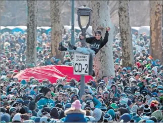  ?? ALEX BRANDON/AP PHOTO ?? Eagles’ fans gather in front of the Philadelph­ia Museum of Art before the team’s Super Bowl victory parade on Thursday. Philadelph­ia beat New England on Sunday, 41-33, in Super Bowl 52.