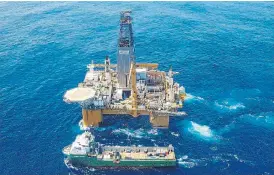  ?? /Supplied ?? Costal depths: The Brulpadda drilling rig near Mossel Bay in the Western Cape. Brulpadda is the first deep-water well off the SA coast.