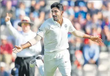  ?? AP ?? Jasprit Bumrah spearheade­d India’s charge with three wickets on Day One of the fourth Test at Southampto­n on Thursday. Ishant Sharma, Mohd Shami and R Ashwin chipped in with two wickets each while Hardik Pandya took one.