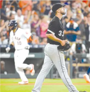  ?? AP ?? Sox starter James Shields stalks back to the mound after yielding a home run to the Astros’ Yuli Gurriel.