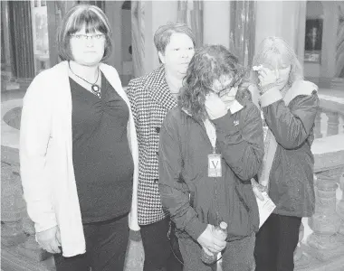  ?? TROY FLEECE/Leader-Post ?? From left, Leanna Macfarlane, Susan Langan, Nancy Macfarlane and Donna Webber at the Legislativ­e Building on Wednesday.