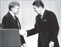  ?? ?? History liberals hate: Reagan beat Carter by nearly 10 points but the Times for decades has pushed a conspiracy theory to “explain” it away.