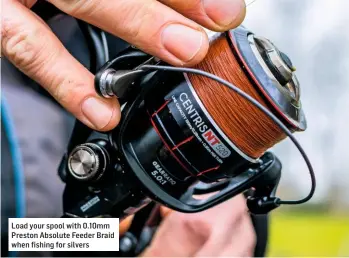  ??  ?? Load your spool with 0.10mm Preston Absolute Feeder Braid when fishing for silvers