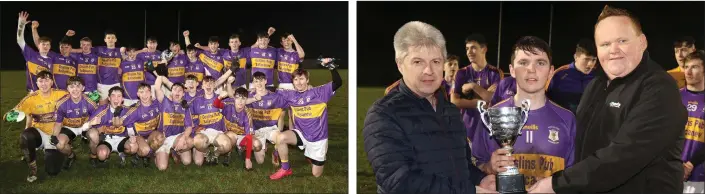  ??  ?? St. Patrick’s (Ballyought­er) celebrate their Under-20 championsh­ip success.
Team captain Ciarán Murphy with Andrew Egan and Declan Kenny of sponsors Greenstar.