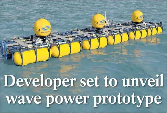  ??  ?? &gt; A CGI image of WaveSub, a wave energy device developed by Marine Power Systems, which will be unveiled in Pembroke Dock today