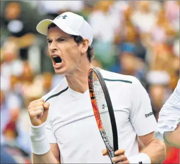  ?? GETTY IMAGES ?? Andy Murray celebrates after beating Alexander Bublik in the first round at the All England Club on Monday.